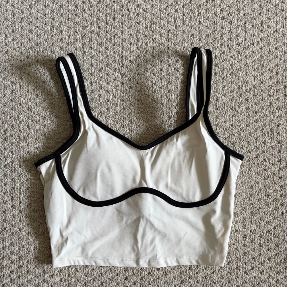 Women's White and Black Trim Workout Top